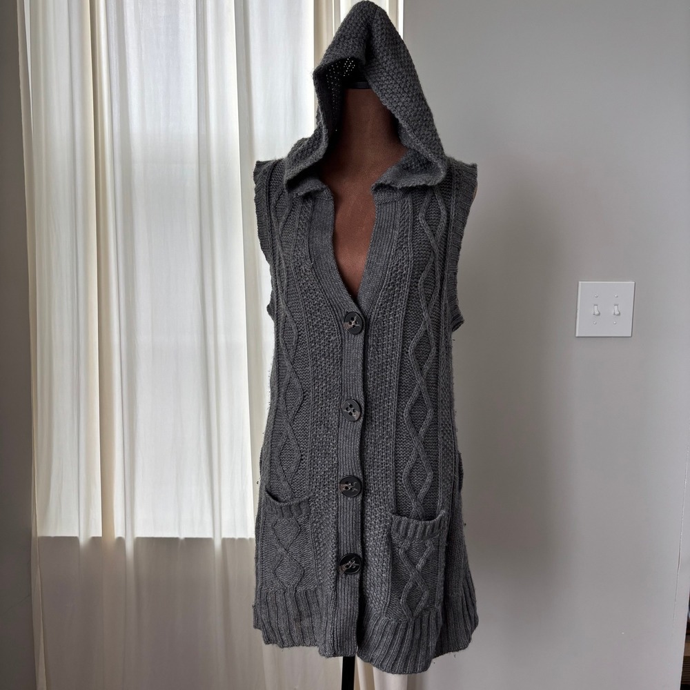 Y2K Vintage Joie California Cashmere Wool Cardigan L Button Hooded Whimsigoth